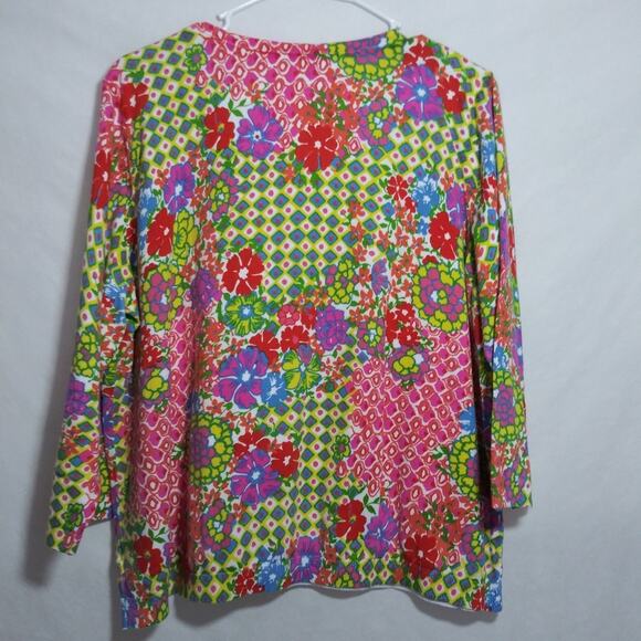 Talbot's Colorful Floral Sweater Cardigan Top Spring 3/4 Sleeve Size 2X - Picture 7 of 7